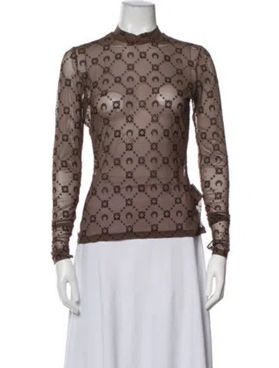 Pre-owned Marine Serre Graphic Print Mock Neck Top In Brown
