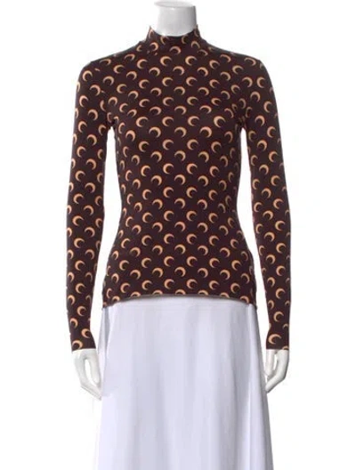 Pre-owned Marine Serre Graphic Print Mock Neck Top In Brown
