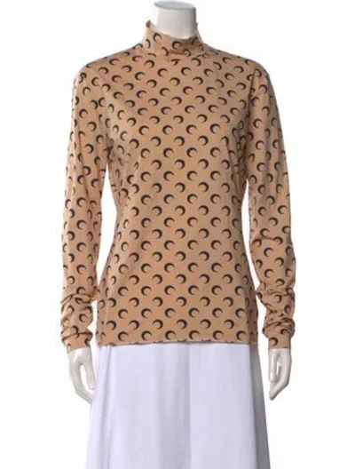Pre-owned Marine Serre Graphic Print Mock Neck Top In Neutrals