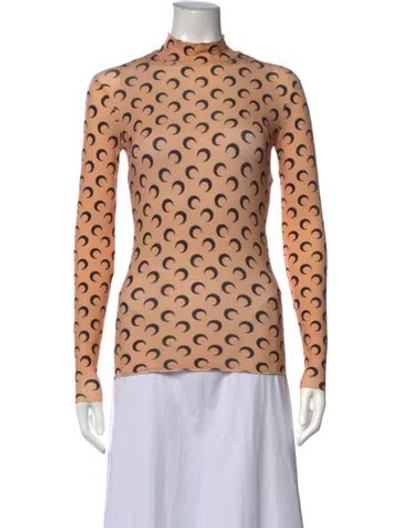Pre-owned Marine Serre Graphic Print Mock Neck Top In Neutrals