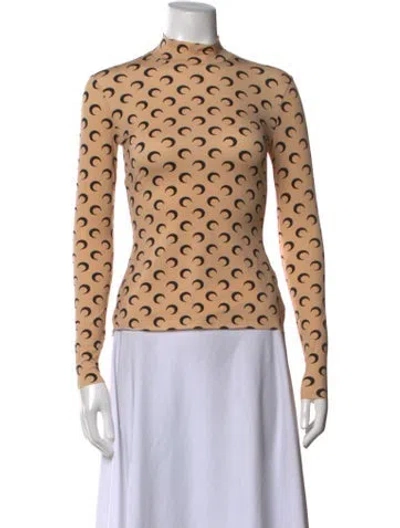 Pre-owned Marine Serre Graphic Print Mock Neck Top In Neutrals