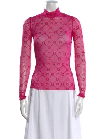 Pre-owned Marine Serre Graphic Print Mock Neck Top In Pink
