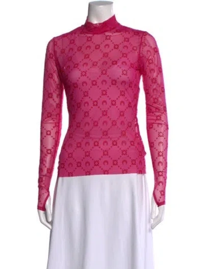 Pre-owned Marine Serre Graphic Print Mock Neck Top In Pink
