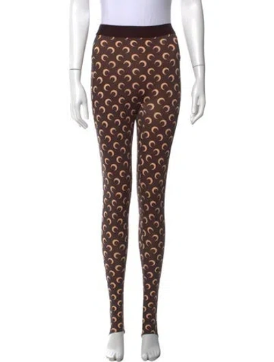 Pre-owned Marine Serre Graphic Print Skinny Leg Pants In Brown