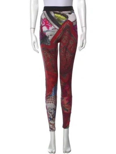 Pre-owned Marine Serre Graphic Print Skinny Leg Pants In Red