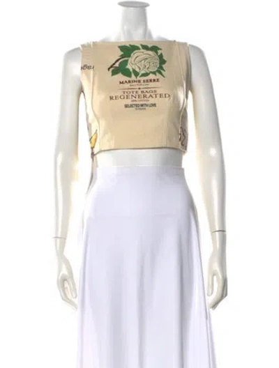 Pre-owned Marine Serre Graphic Print Square Neckline Crop Top In Neutral