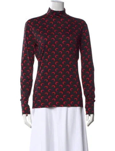 Pre-owned Marine Serre Graphic Print Turtleneck Top In Black