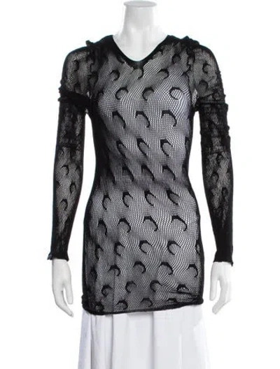 Pre-owned Marine Serre Graphic Print V-neck Top In Black