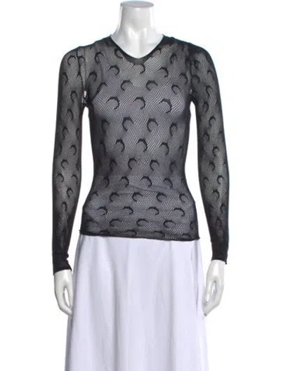 Pre-owned Marine Serre Graphic Print V-neck Top In Black