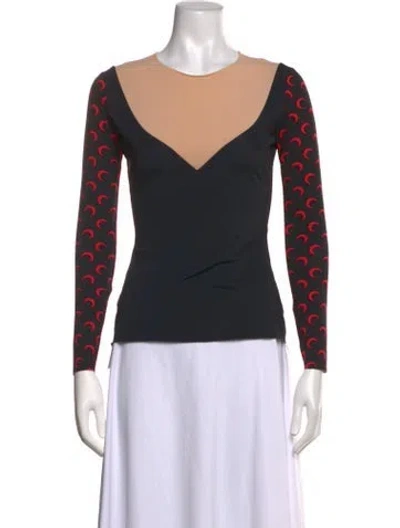 Pre-owned Marine Serre Graphic Print V-neck Top In Brown