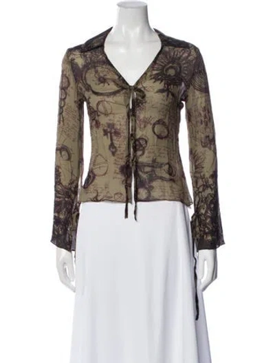 Pre-owned Marine Serre Graphic Print V-neck Top In Green