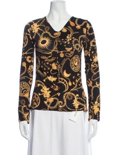 Pre-owned Marine Serre Graphic Print V-neck Top In Multicolor