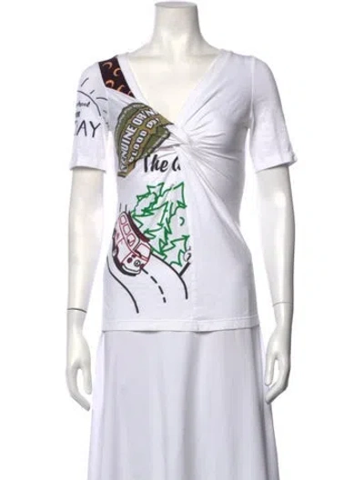 Pre-owned Marine Serre Graphic Print V-neck T-shirt In White