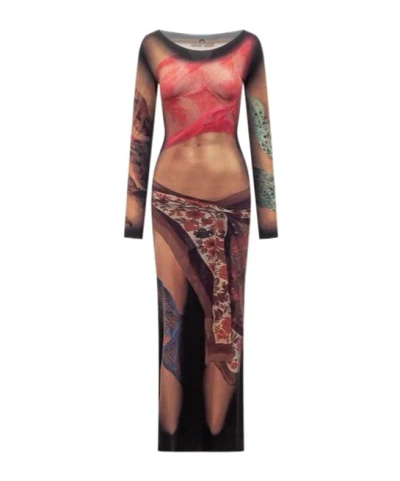 MARINE SERRE MARINE SERRE GRAPHIC PRINTED DRAPED LONG DRESS