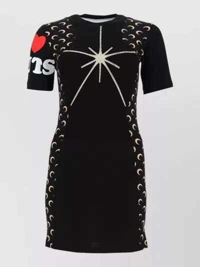 Marine Serre Graphic Stretch Dress Knee Length Crew Neck In Black