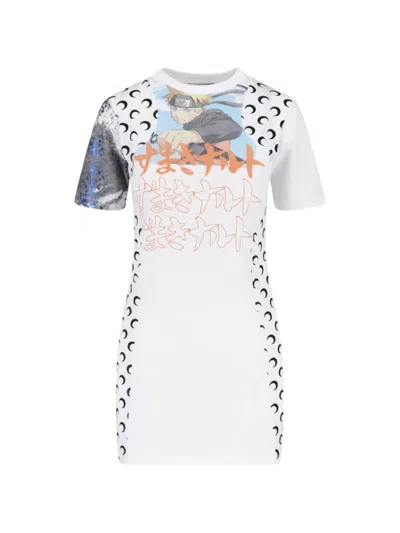 Marine Serre Graphic-print Moon-panel Mini Dress In White