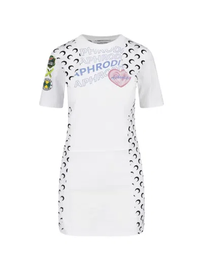 Marine Serre Graphic-print Moon-panelled Upcycled Mini Dress In White