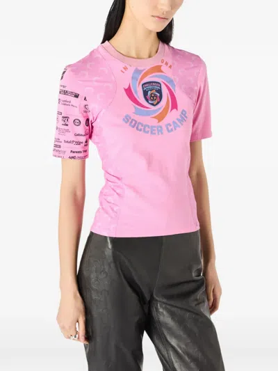 Marine Serre Graphic-print Panelled T-shirt In Pink