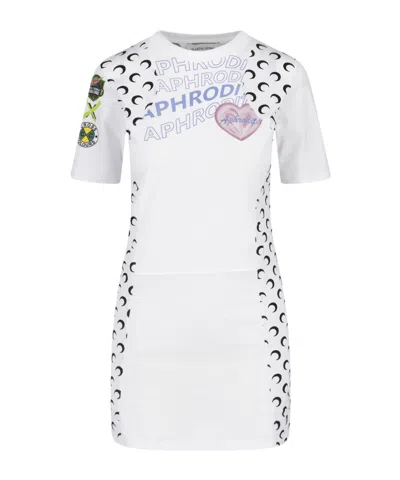Marine Serre Graphic-print Moon-panelled Upcycled Mini Dress In White