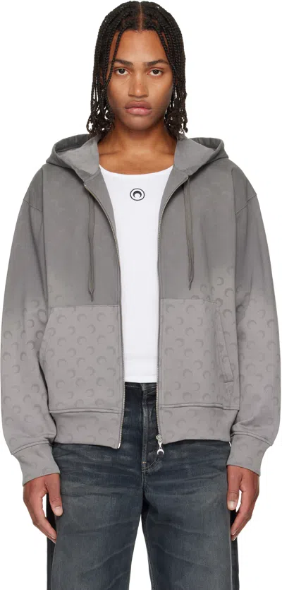 MARINE SERRE GRAY FADED MOON SLEEVE HOODIE