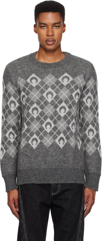 Marine Serre Argyle Intarsia-knit Sweater In Grey