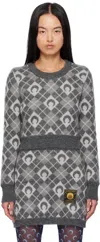 MARINE SERRE GRAY MOON ARGYLE KNIT CROPPED SWEATER