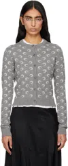 Marine Serre Gray Moon Jacquard Knit Fitted Cardigan In Gray