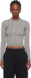 Marine Serre Crescent Moon Pattern Knit Cardigan In Gray