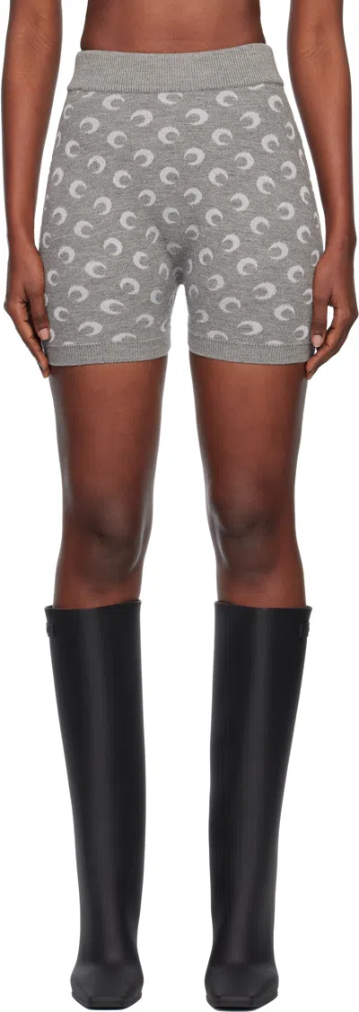 Marine Serre Allover Knit Shorts Elastic Waistband In Gray