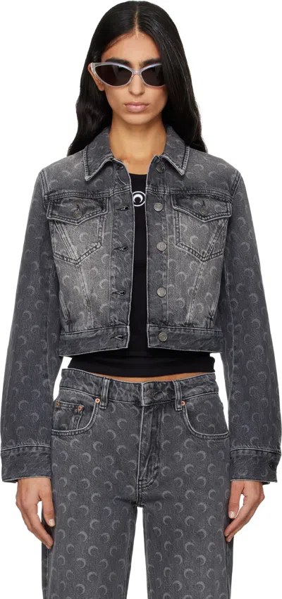 Marine Serre Gray Moon Laser Cropped Denim Jacket