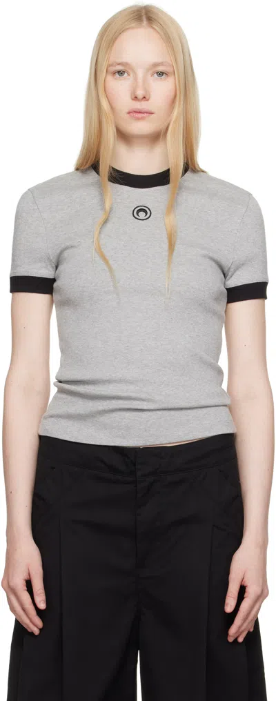 Marine Serre Gray Moon Logo Jersey Fitted T-shirt