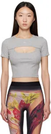 Marine Serre Gray Moon Logo Ribbed Jersey Cut-out T-shirt In Gray