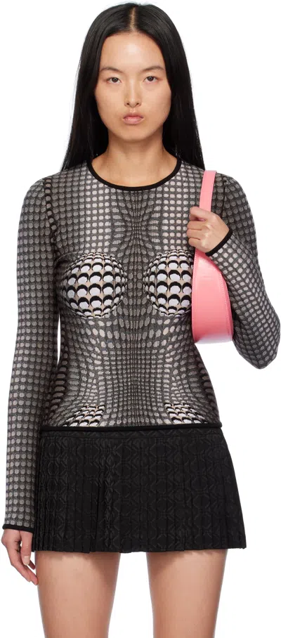 Marine Serre Moon Skin Jacquard Knit Fitted Sweater In Multicolor