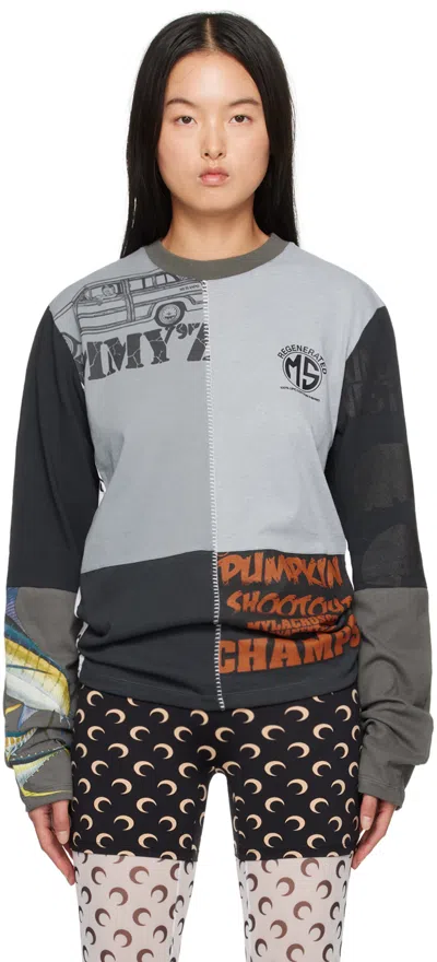 Marine Serre Gray Upcycled Graphic Long Sleeve T-shirt In Gr55 Night Owl