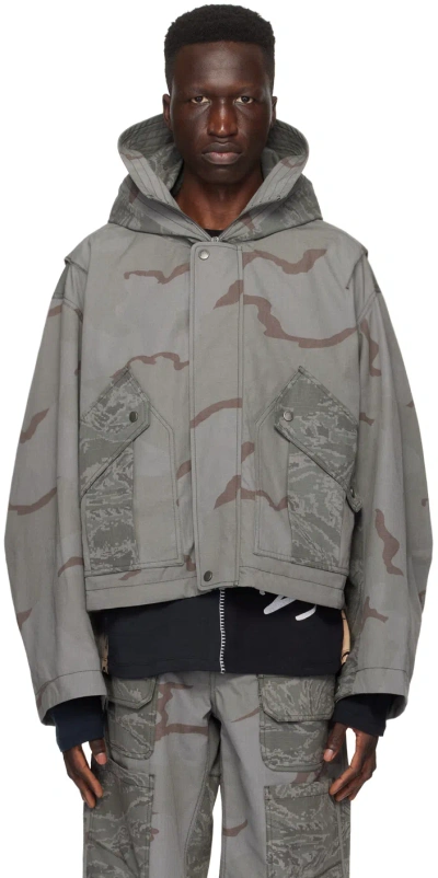 Marine Serre Green Regenerated Camo Jacket In Grey