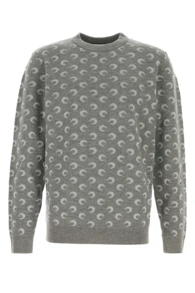 MARINE SERRE GREY EMBROIDERED WOOL AND VISCOSE SWEATER