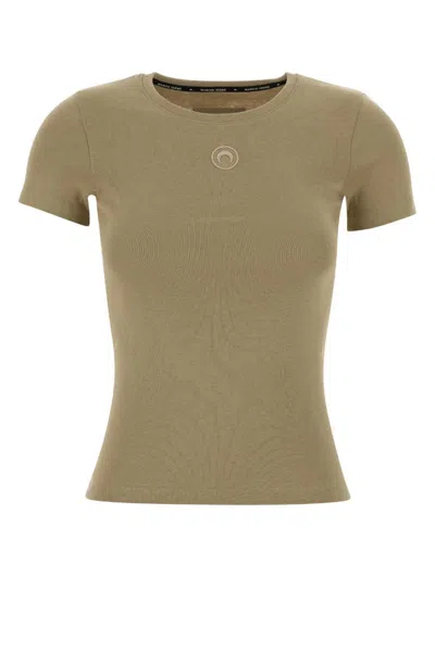 Marine Serre Grey Logo Round Neck T-shirt In Neutral