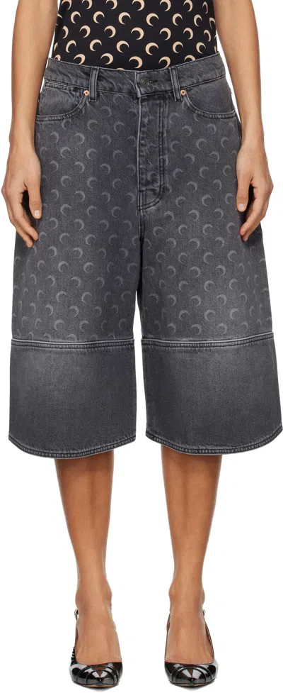 MARINE SERRE GREY MOON LASER DENIM SHORTS