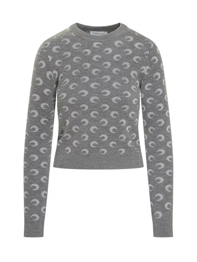 Marine Serre Grey Slim Fit Sweater With Moon Print By  In Blue
