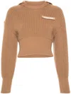 Marine Serre Half Cardigan Knit Sailor Sweater In Brown
