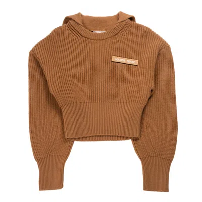 Marine Serre Half Cardigan Knit Sailor Sweater In Camel In Cammello