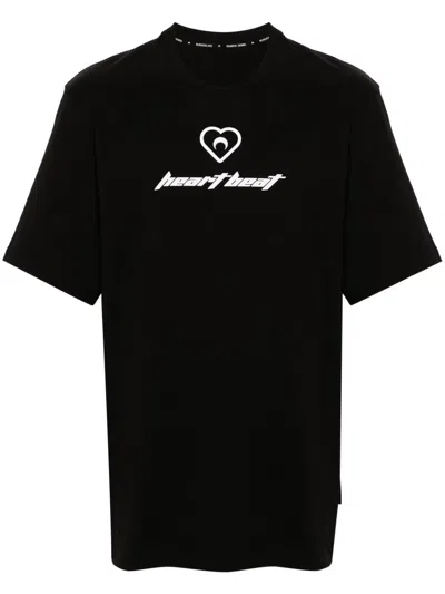 Marine Serre Heart Beat Organic-cotton T-shirt In Black