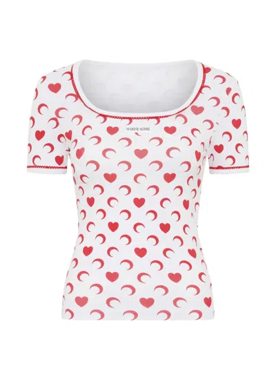 Marine Serre Heart Moon Squareneck T-shirt In White
