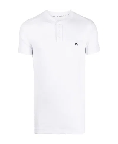 Marine Serre Henley Logo-embroidered Buttoned T-shirt In White