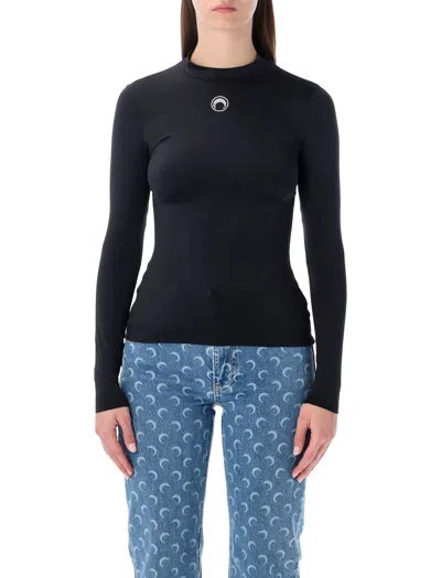 Marine Serre High Neck Moon Crystal Top In Black