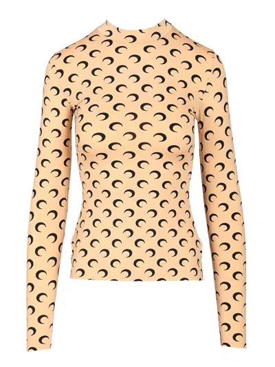 Marine Serre Moon Jersey Highneck Top Woman Beige In Neutral