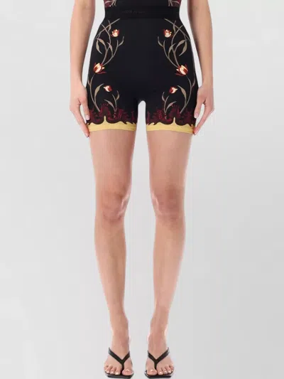 Marine Serre High Waist Floral Seamless Cycling Shorts In Black