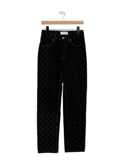 Pre-owned Marine Serre High-rise Straight Leg Jeans In Black
