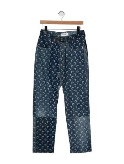 Pre-owned Marine Serre High-rise Straight Leg Jeans In Blue