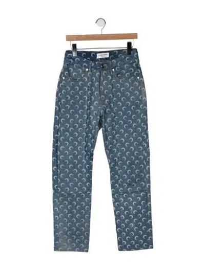 Pre-owned Marine Serre High-rise Straight Leg Jeans In Blue